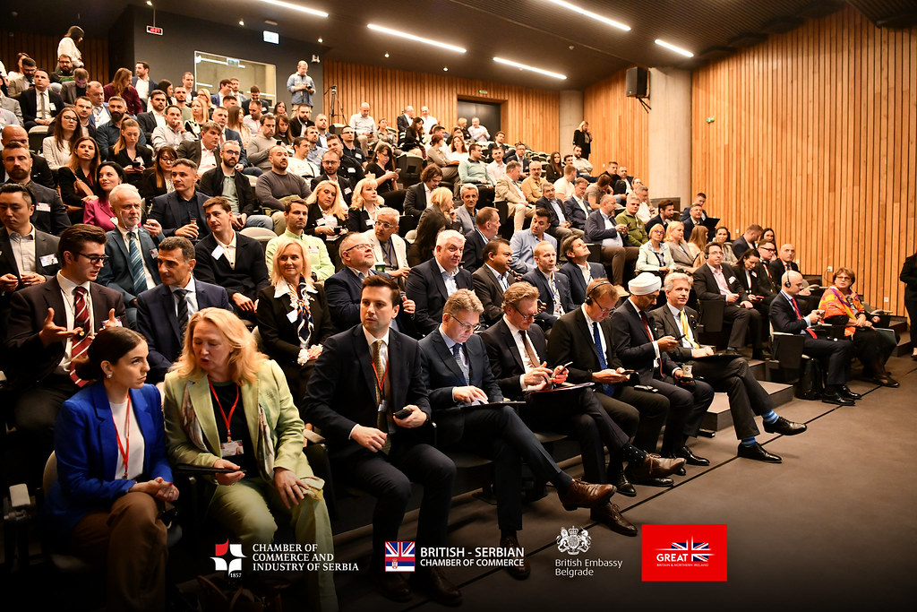 Delegates seated in the auditorium at a BSCC UK–Western Balkans business conference