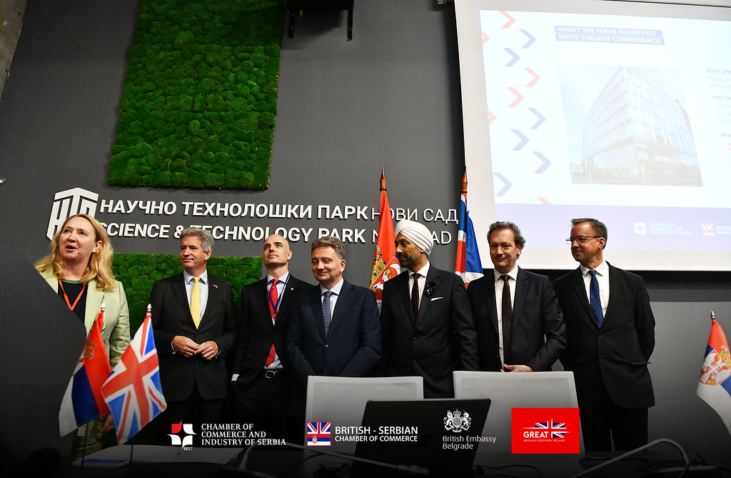UK and Serbian business delegation posing for a group photo at the conference