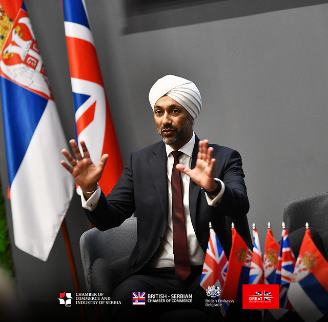 Speaker taking part in a panel discussion at a BSCC UK–Western Balkans event