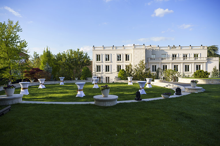 Madlena Art Palace exterior viewed from its landscaped garden in Belgrade